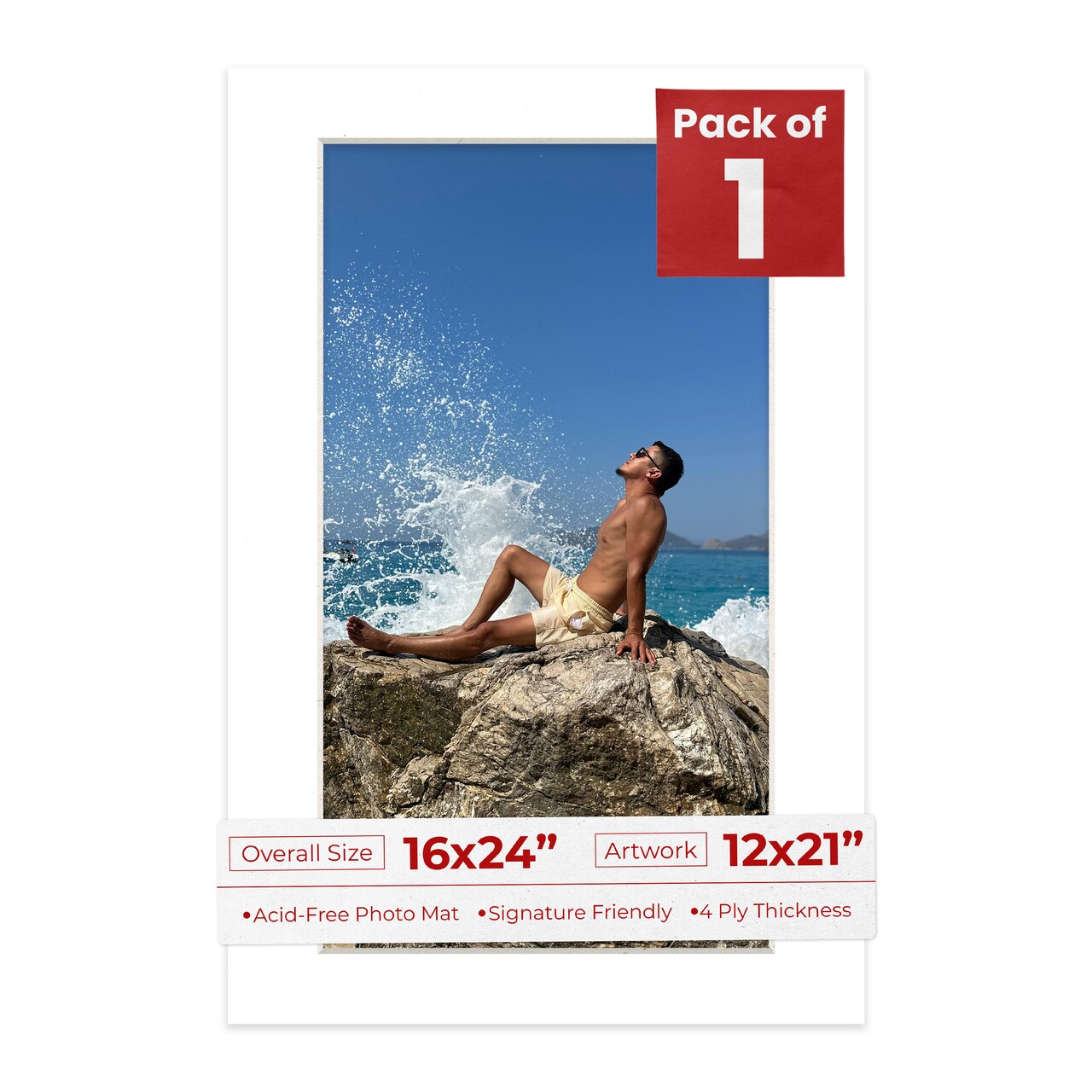 Textured White Mat Board for 16x24 Frames - Fits 12x21 Photos